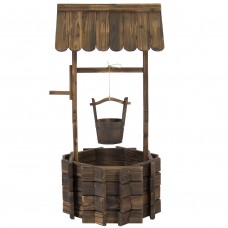 Best Choice Products Wooden Wishing Well Bucket Flower Planter Patio Garden Outdoor Home Decor   